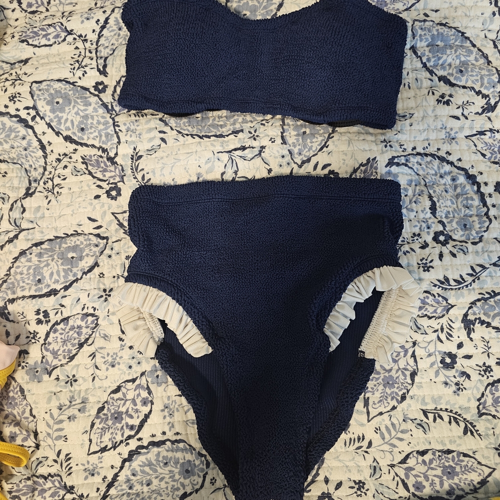 Hunza G Navy Blue Textured Bikini Set
